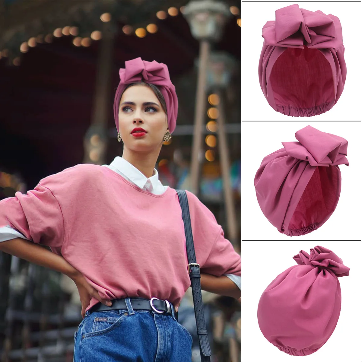 

French Vintage Turban Hat Fashion Female Bandana Headband Women's Hair Cover Cap Ladies Head Wraps Muslim Headscarf Bonnet