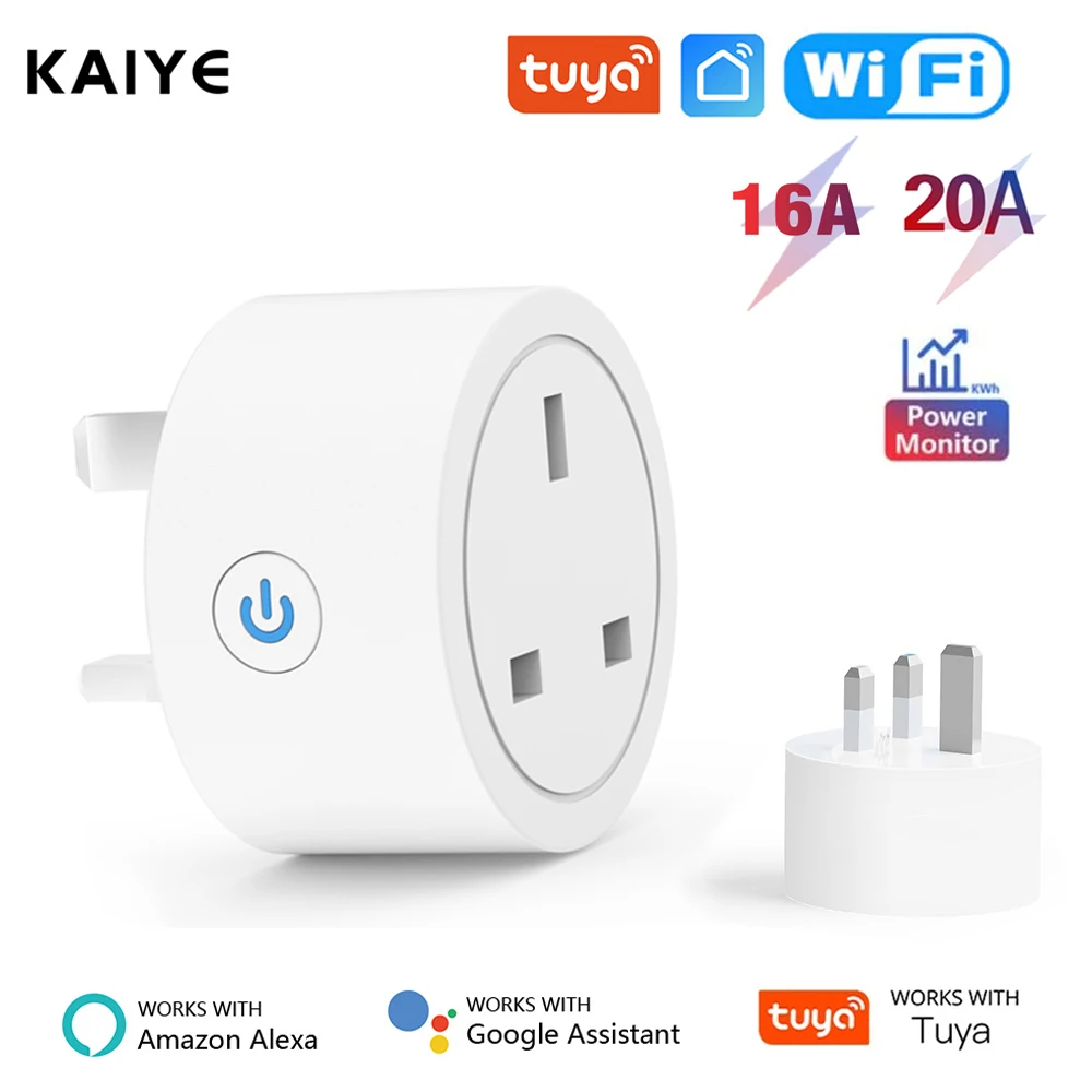 16A 20A Tuya Smart Socket Wifi Uk Plug Adattatore A 3 Pin Con Funzione Di Temporizzazione Del Monitoraggio Dell'Alimentazione Controllo Vocale Tramite