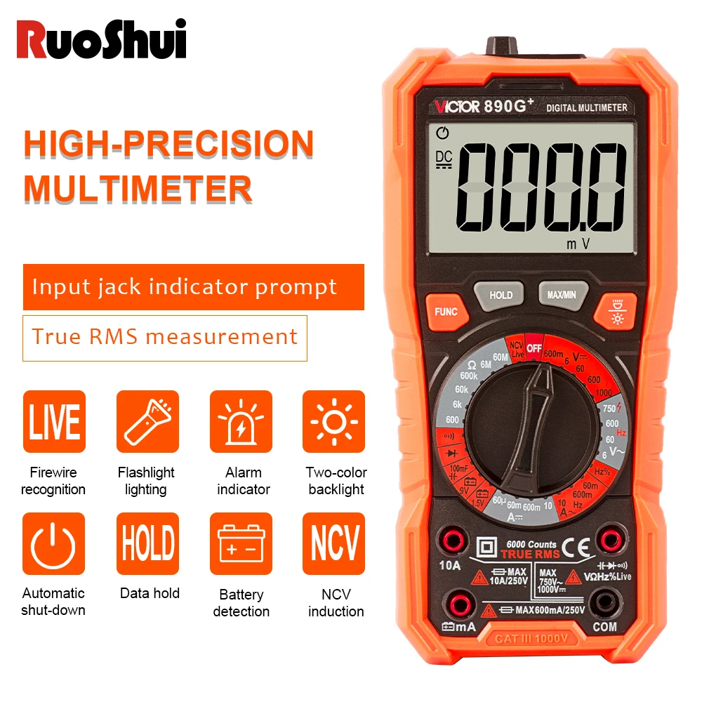 

Victor Multimeter Auto Range AC/DC Ammeter Volt Ohm Meter with Thermocouple LCD Backlight Portable Diode NCV Hz Live Wire Tester