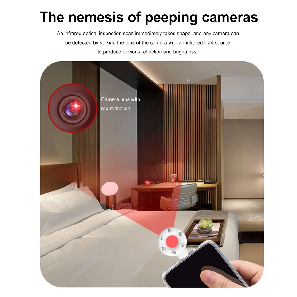 Portable Anti Candid Camera Detector Type-C Anti-Peeping Security Protection Gadget IR Alarm Camera Finder for Hotel Office