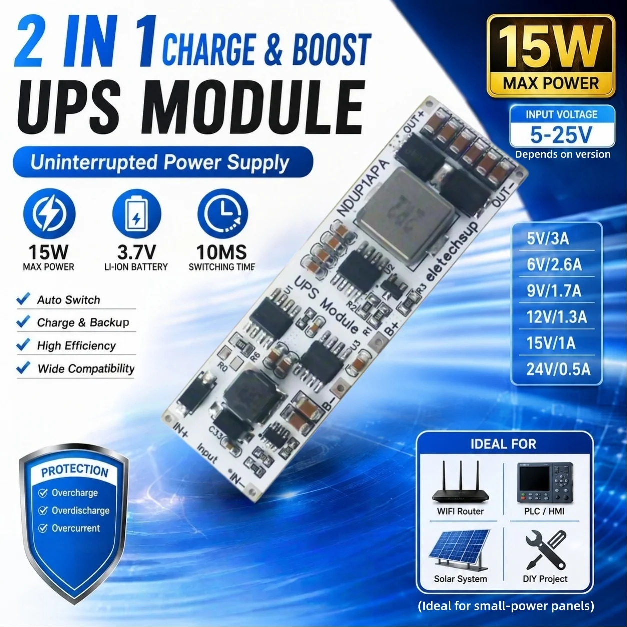 Universal UPS Power Module with Lithium Battery Charge & Discharge Board