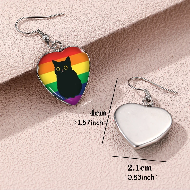 2024 New Pride Cat Paw Dangle Earring Heart Shaped Earrings Handmade Glass Dome Jewelry 5
