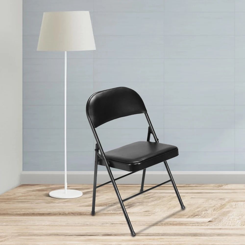 New 4 Pack Folding Chairs Fabric Upholstered Padded Seat Metal Frame Home Office