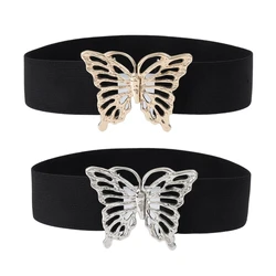 Ladies Wide Stretchy Belt Retro Buckle Belt Waistband for Formal Coat
