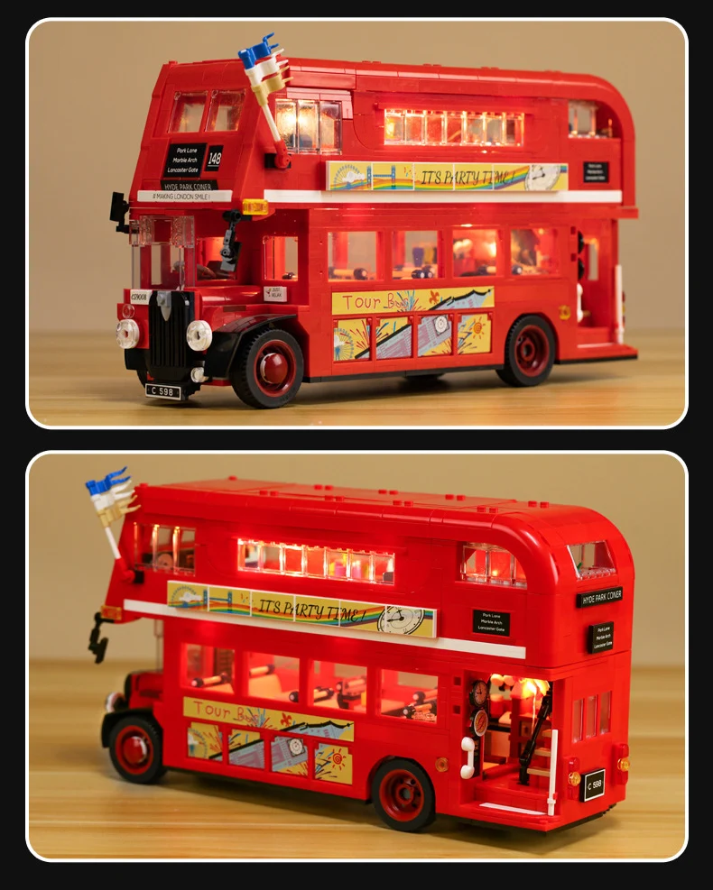 Idea City Klassisches Fahrzeug-Bausteinset England London Vintage Doppeldecker-Bus Modell-Sets Bausteine Spielzeug-Kollektion Mit Beleuchtung – Detail 11