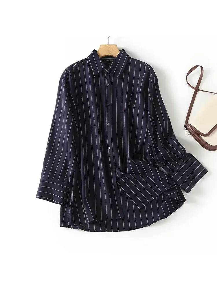 

Блузка женская льняная в полоску, удобная свободная Асимметричная рубашка с длинным рукавом, на пуговицах, в винтажном стиле, шикарный топ