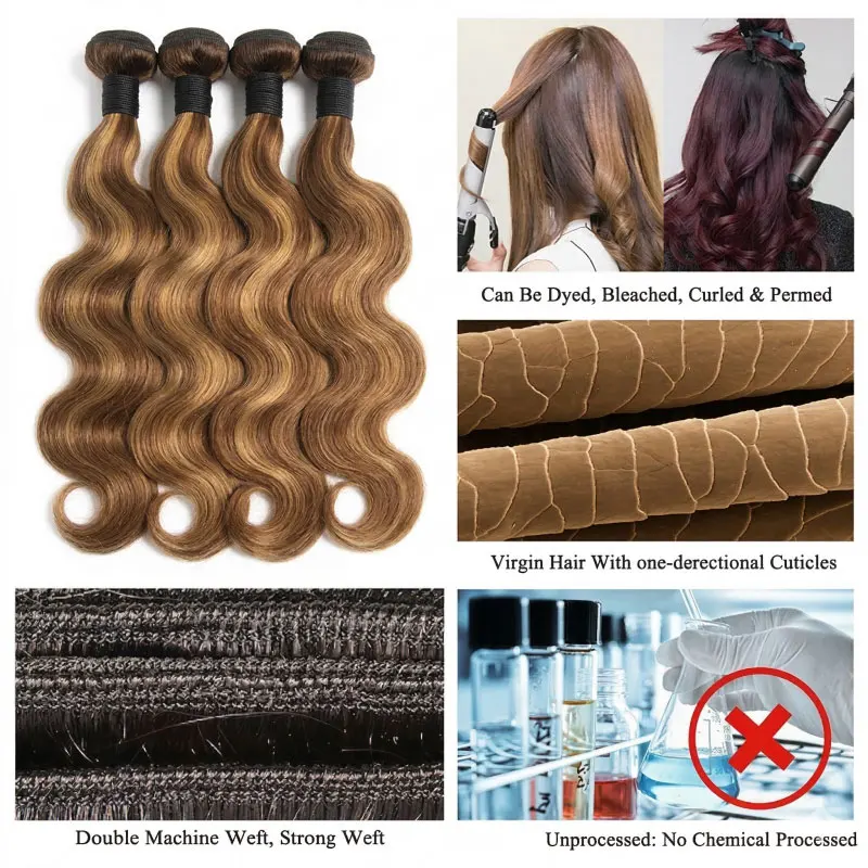 30 40 50 Inch Ombre Body Wave Human Hair Bundles Highlight Human Hair Unprocessed Blonde Raw Hair Bundle Weave Extensions 3