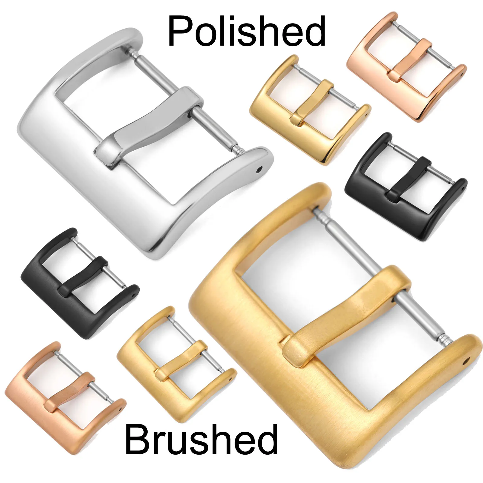 Elegant Stainless Steel Watch Pin Buckle - Brushed Matte Finish in Silver, Gold, Black - Leather Band Clasp Accessories