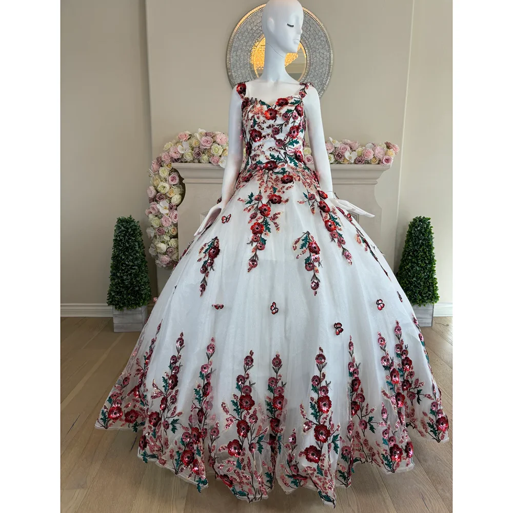 

Gorgeous Sequined Appliques Evening Dress Fashion Sweetheart Flowers Floor Length Ball Gowns Sweep Train Prom Party Dress