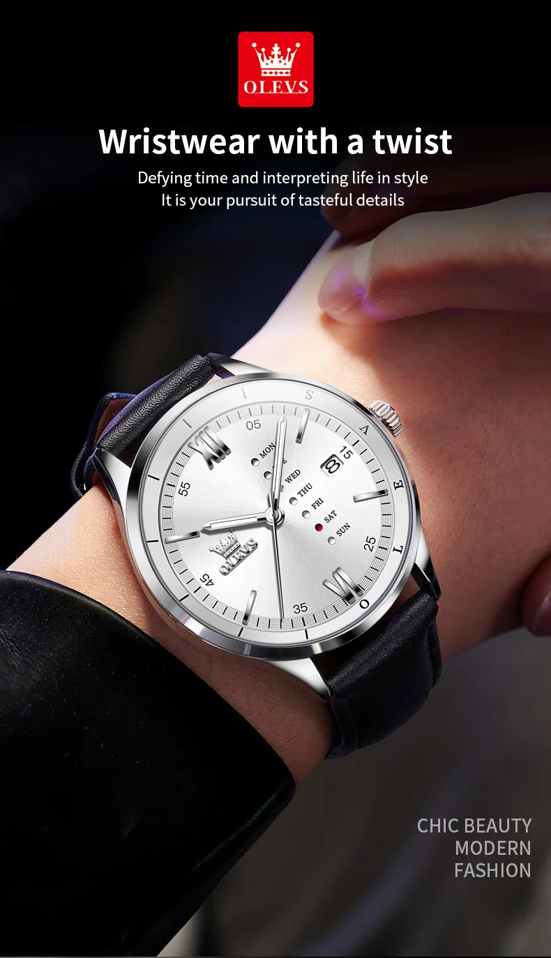 OLEVS 2931 Men Watch Fashion Simple Leather Waterproof Luminous Calendar Chronograph Luxury Brand Sports Quartz Men Watch Reloj