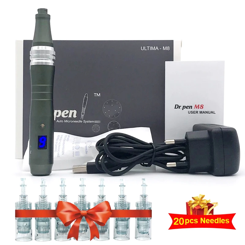 Microneedling Pen Wireless 6 Digital Speed Dr.Pen M8 With 20pcs Needle Cartridges For Microneedle Therapy Skin Care