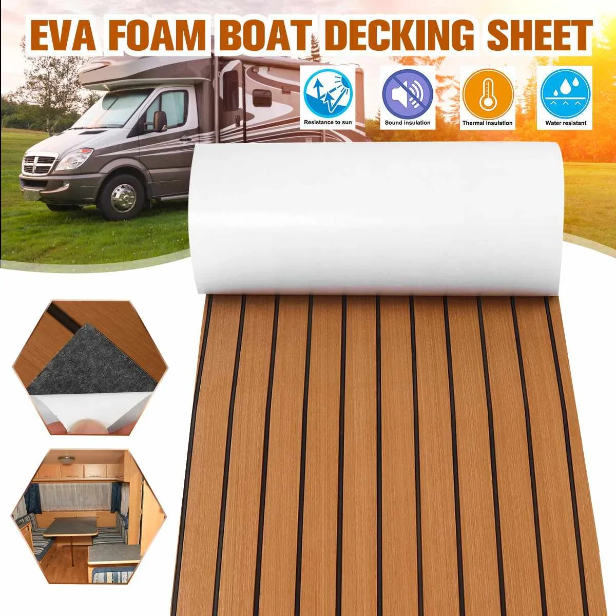 

2400x600x5/6mm EVA Foam Faux Teak Decking Sheet Marine Boat Flooring Pad Self Adhesive Non-slip Yacht Flooring Pad RV Floor Mat