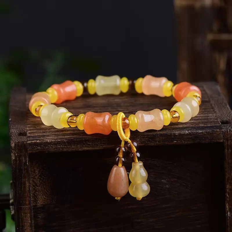 Natural Colorful Jade Charm Bracelet Women Fine Jewelry Accessories Real Chinese Golden Silk Jade Beads - Image 2