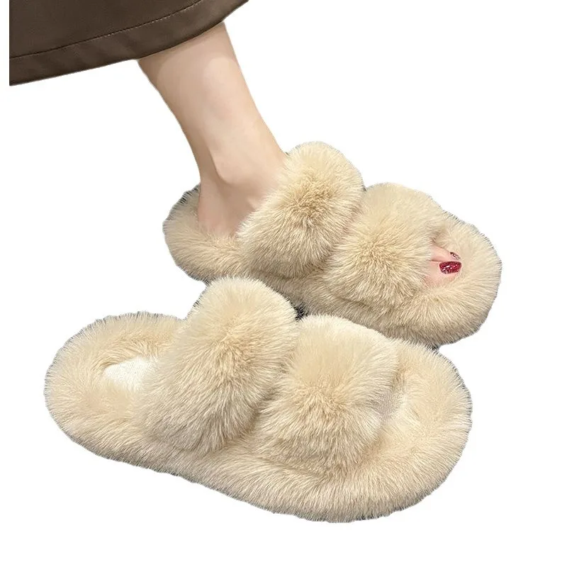 Woolen Cotton Home Slippers For Women In Autumn And Winter, Korean Version, Fashionable And Versatile Non Slip Plush Slippers