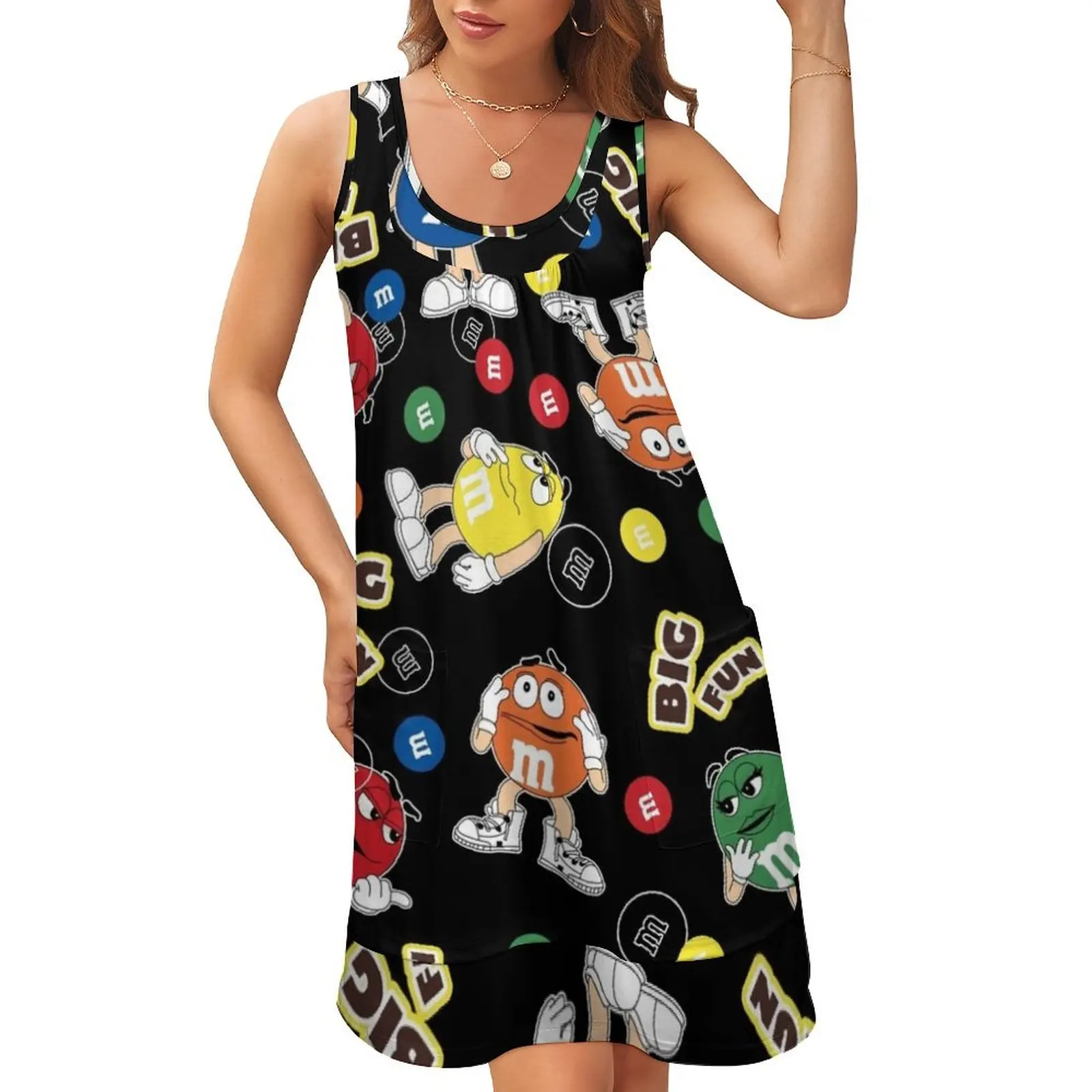 

M & M Abstract Big Fun Candy Sleeveless U-Neck Fake Two Piece Dress Aesthetic clothing Woman dresses
