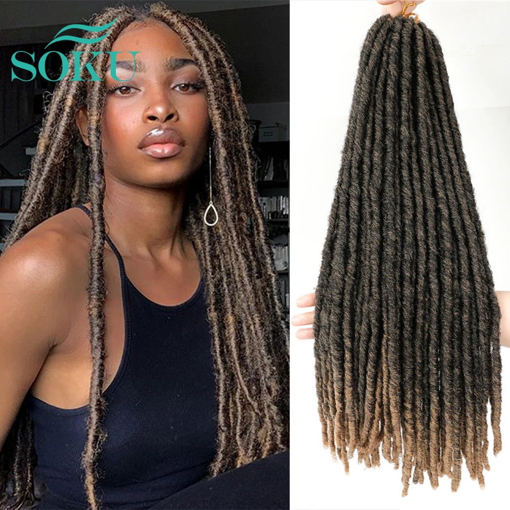 

Straight Crochet Braids Soft Faux Locs Braids Hair Dreadlocks Goddess Braids SOKU Ombre Brown Synthetic Braiding Hair For Women