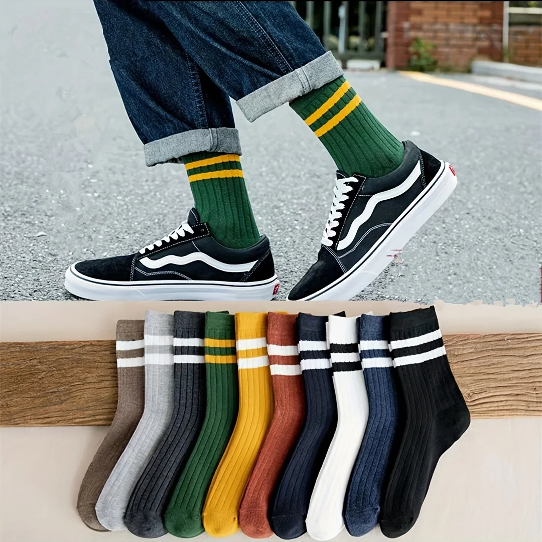 5-Pack Men's Novelty Socks – Trendy Vintage Pattern Cotton Crew Socks for Fall Winter, Fun Gifts for Him, Daily & Sports Wear