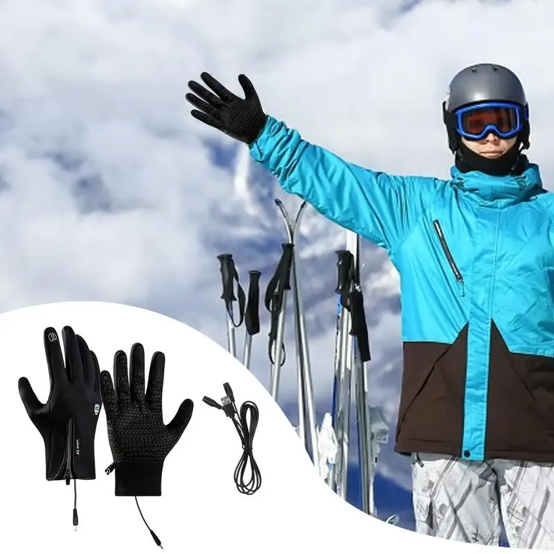 M-XL USB Touch Screen Gloves Winter Ski Gloves Windproof Heated Gloves For Women Men Cycling Running Driving Hiking Walking 5