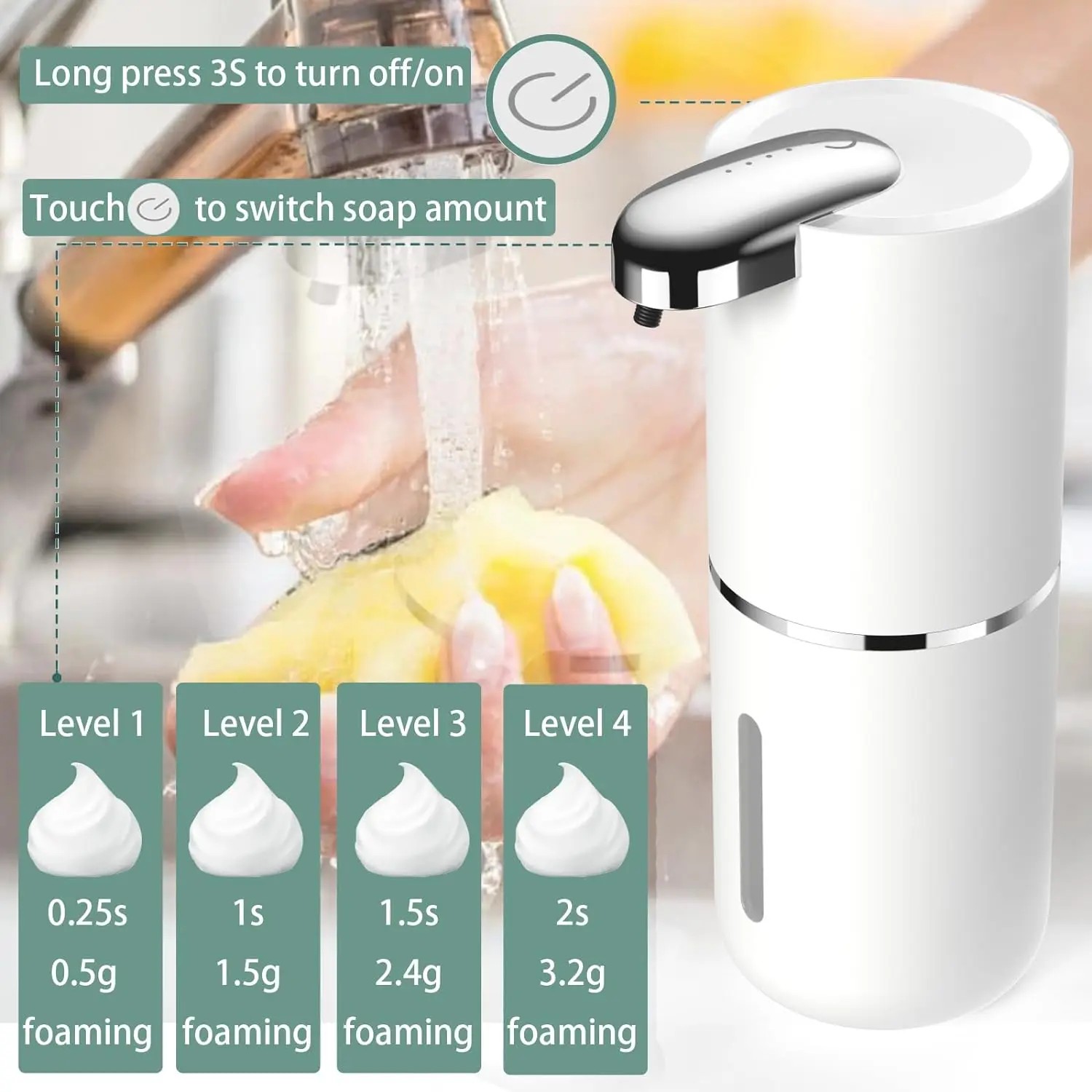 400ml/380ml Automatic Soap Dispenser Touchless Foam Soap Dispenser USB/Battery Type 4 Speed Electric Sanitizer Dispenser Set 3
