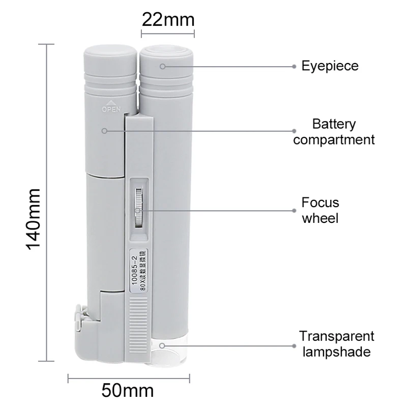 Portable Pocket Microscope 40X 80X 100X 150X White Mini Magnifier Reading Scale Foldable Magnifying Loupe with LED Illuminated 4