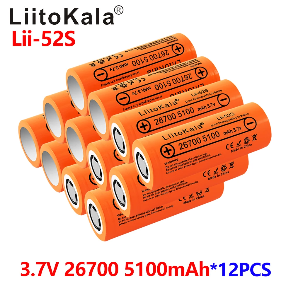 

Аккумуляторная литиевая батарея LiitoKala, 26700, 5100 мАч, 3,7 в, 12 шт.