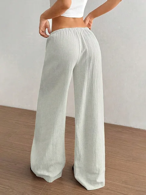 Elegantes Pantalones Anchos de Color Sólido Versátiles para Mujer 2