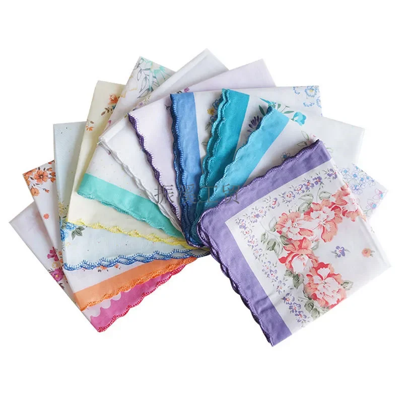 

6Pcs 30x30cm 100% Cotton Women Hankies Lace Flower Hanky Floral Soft Assorted Cloth Ladies Scarf Pocket Hankerchiefs