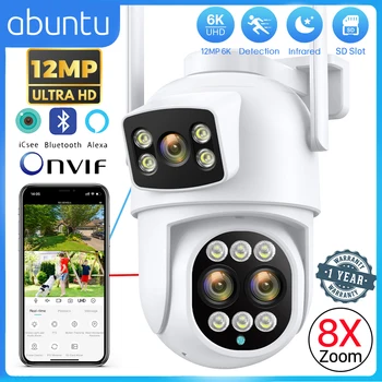 12MP 6K WiFi IP Camera Outdoor 8X Zoom Dual Screens 6MP PTZ Wifi Surveillance Camera Night Vision ICSEE APP CAM Human Detection 1