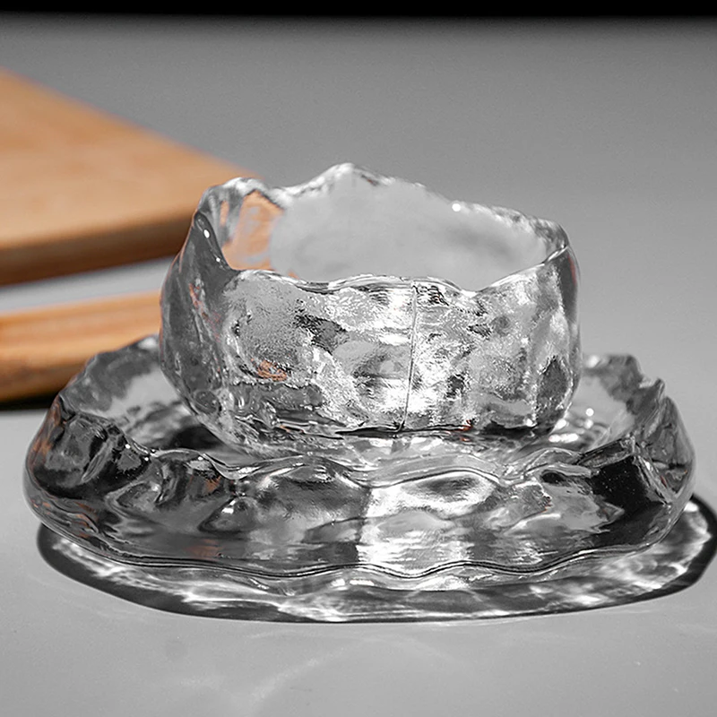 1pc Japanese Style Glass Cup Tasting Transparent/Frozen Tea Cups White Wine Cup Kongfu Master Teacup Tea And Mat 2 Style