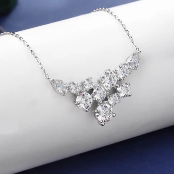 4.8cttw Full Moissanite Pendant Necklace for Women S925 Silver Round & Pear Cut Lab Diamond Necklace Party Wedding Jewelry Gift
