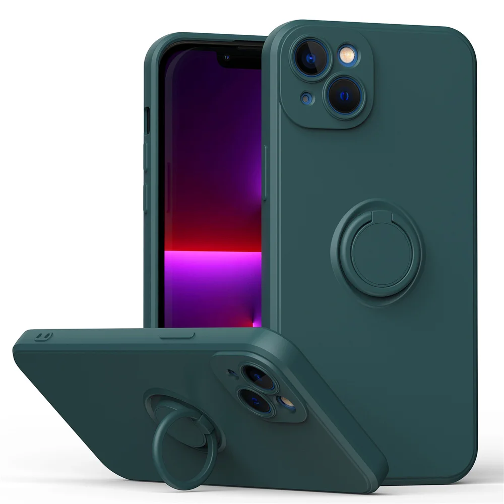 Premium Liquid Silicone Magnetic Case with Ring Holder - Soft Cover