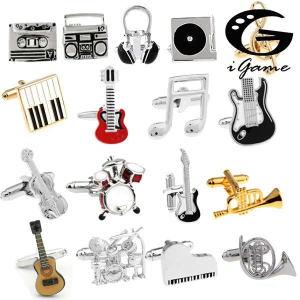 Crystal Cufflinks Guitar Cufflinks Black Color Music Design Copper Material Cufflinks whoelsale&retail