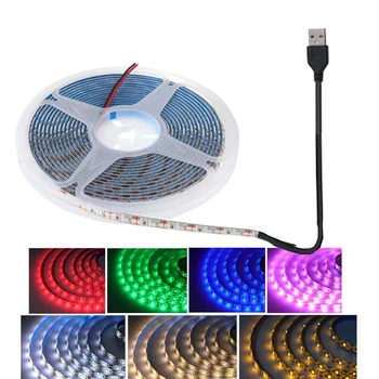2835 LED 스트립 조명 USB 5V 화이트 웜 화이트 LED 테이프, 스위치 포함, TV 백라이트 장식, USB 전원 LED 조명, 미터당 60LED