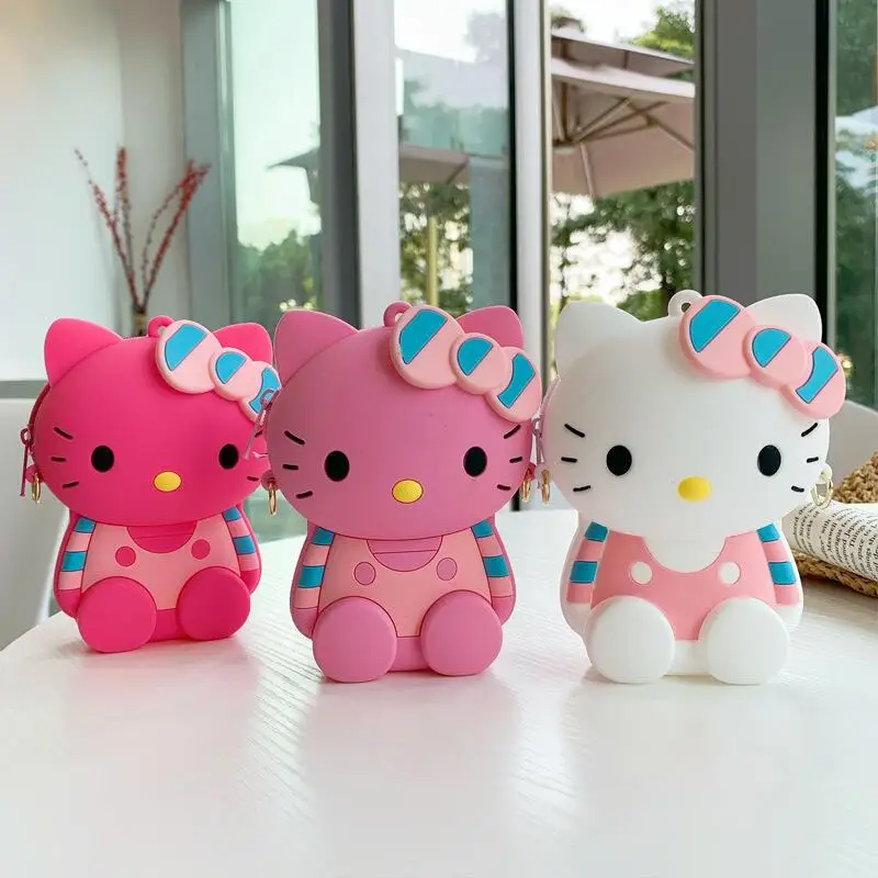 

Sanrio Hello Kitty Messenger Bag Cute Silicone Zero Wallet Waterproof and Multifunctional Kawaii Headphone Bag Holiday gifts