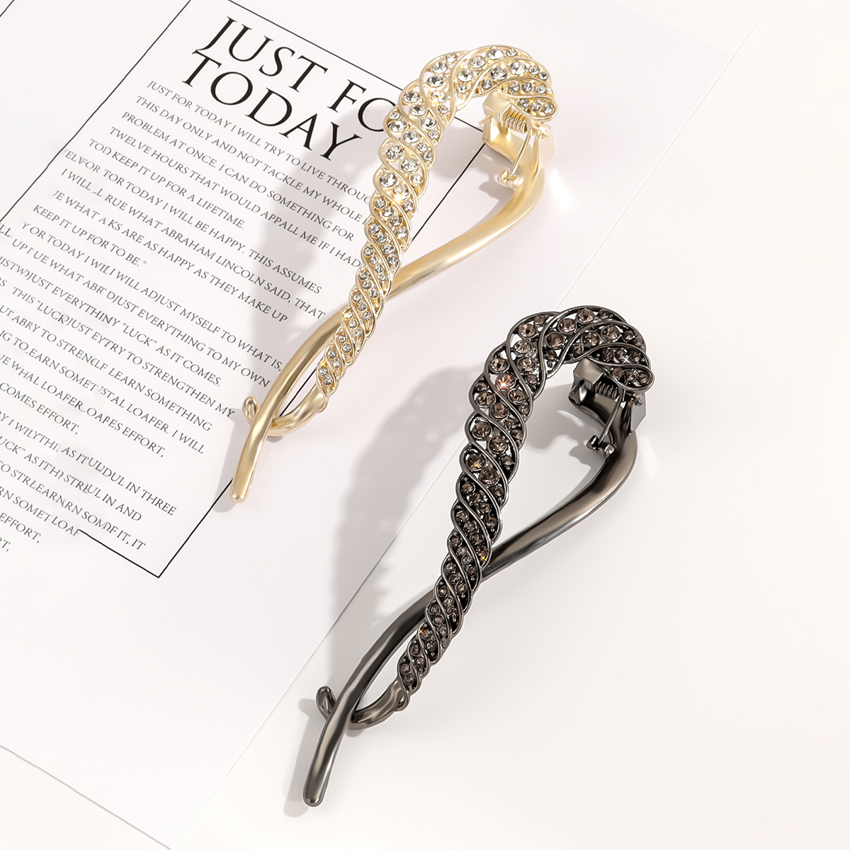 1/2pcsHigh-end rhinestone hairpin hair ornament, female twist clip hairpin, temperament, frog buckle, word clip headdress