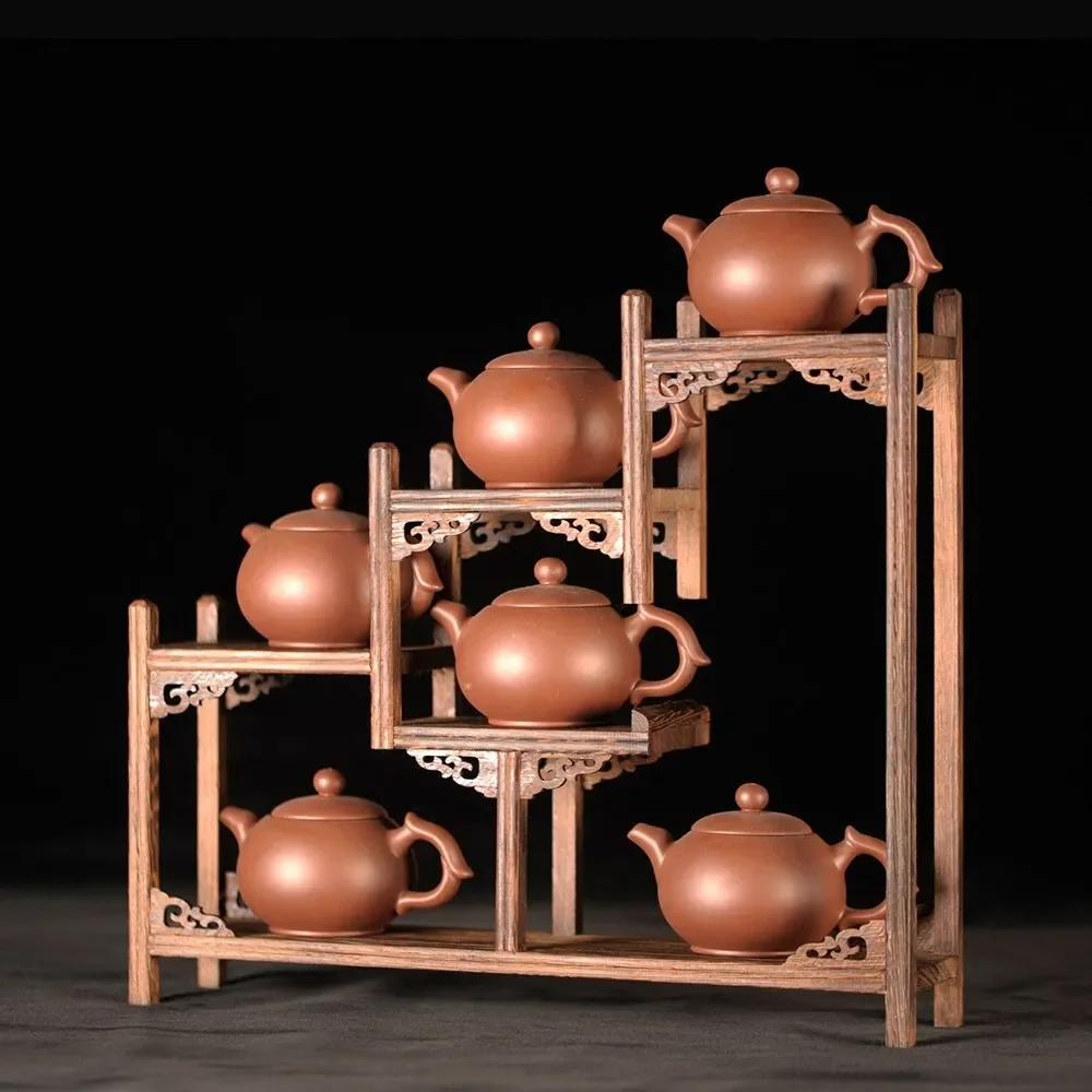Chinese Kung Fu tea pot Crafts Display Holder Shelves Teapot Tea Set Wood carving Display Stand Decoration Home Tea Accessories 2