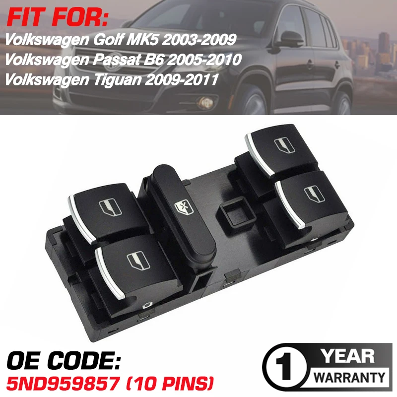 5ND959857 Car Power Window Switch Master Panel For Volkswagen Golf MK5 2003-2009 VW Passat B6 2005-2010 VW Tiguan 2009-2011