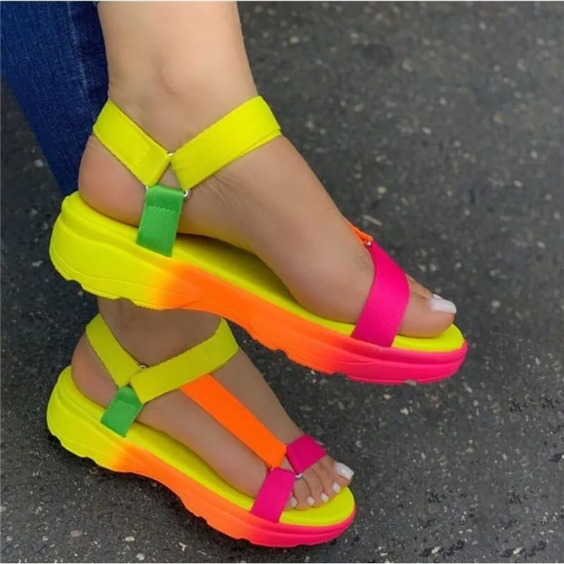 Sandals Woman Summer 2022 New Rainbow Color Flat Women Sandals Luxury