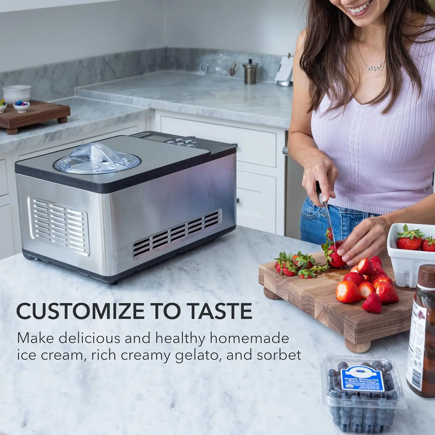 Ice Cream Maker Machine Automatic 2.1 Qt with Built-in Compressor, LCD Digital Display & Timer, No Pre-Freezing, ICM-200LS 5