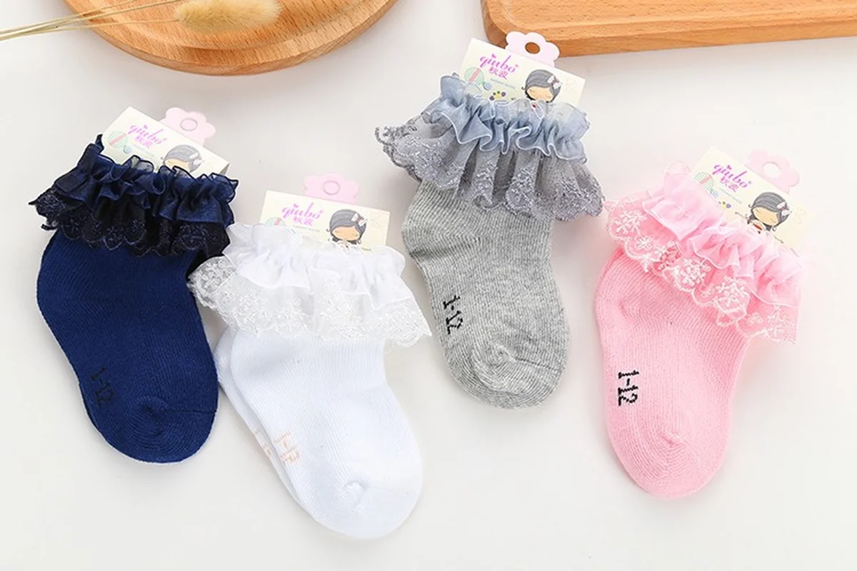 Newborn Baby Cotton Ruffle Solid Color Summer Spring White Pink Lace Princess Breathable Socks for 0-1Y Girls Infant Babe