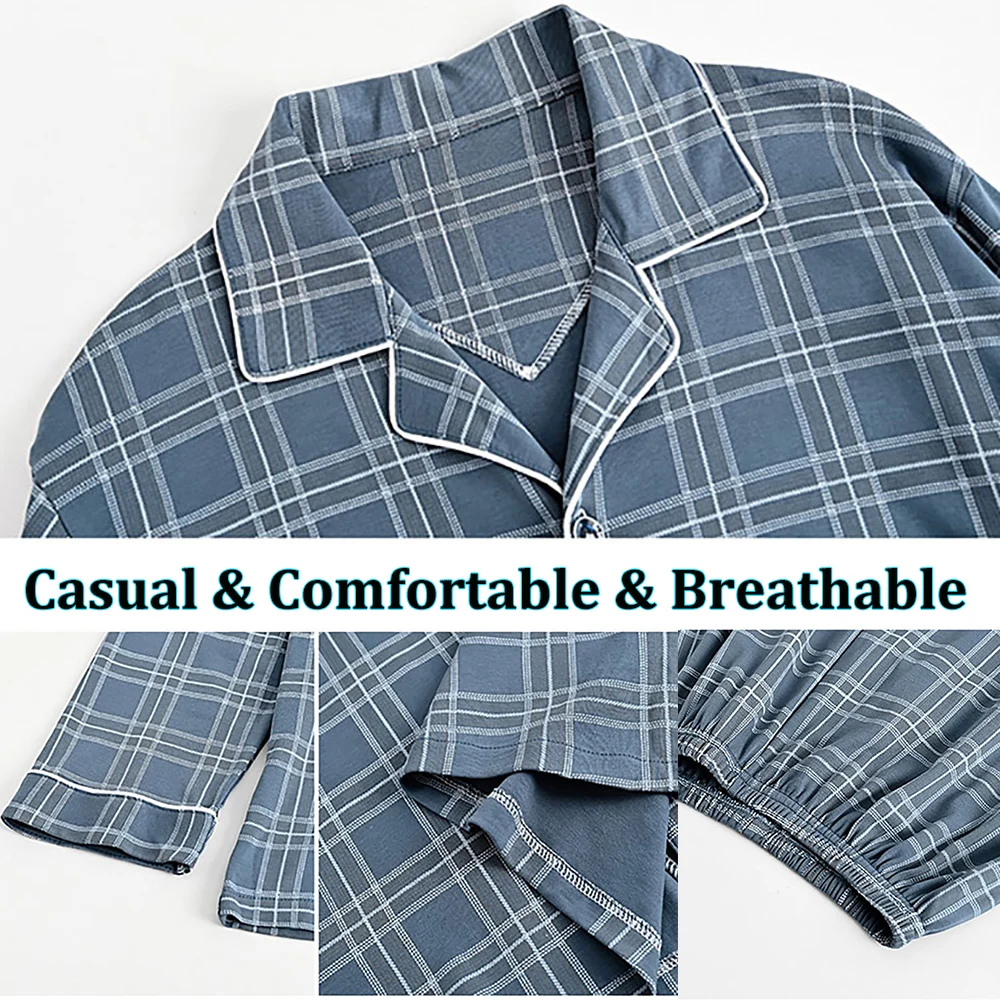 Spring Autumn 100% Cotton Pajamas for Men Casual Plaid Pajama Sets Plus Size Men 4XL Long Sleeve Sleepwear Comfortable Pijama