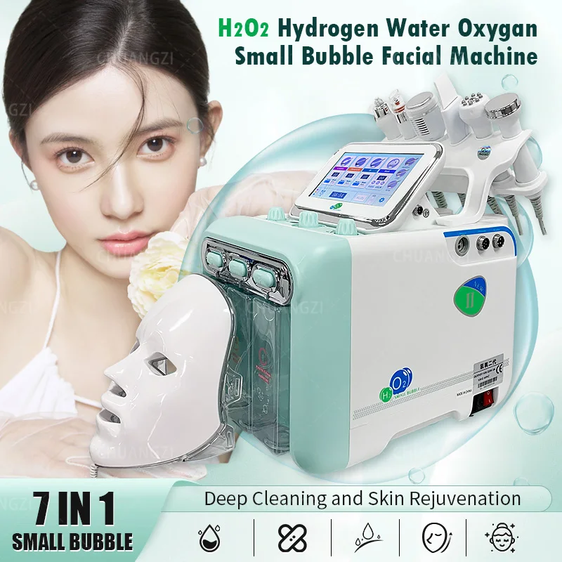 2023 수소 작은 거품 얼굴 미용 기계, H2O2 하이드로 박피술, 회춘 피부 강화, 얼굴 스파, 7 in 1, 신제품