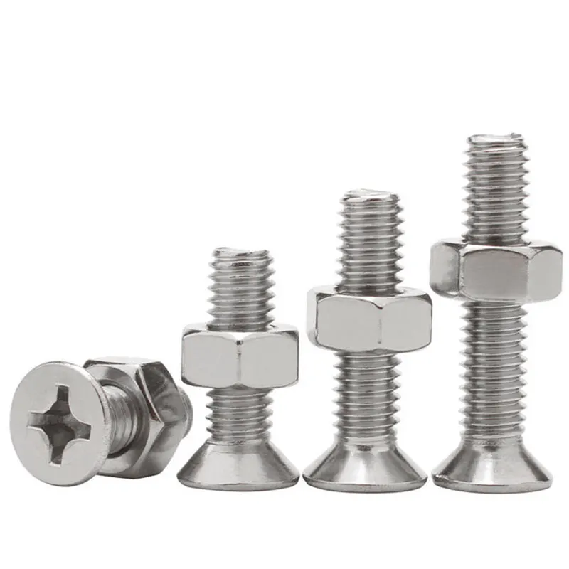 

Stainless steel countersunk flat head screw nut combination set 304 flat head cross machine screw with female long screw M4