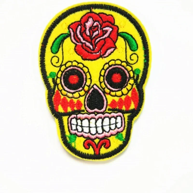 9Pcs/set Of DIY Multicolor Skull Clothing Patch Fashion Jeans Embroidery Fabric Badges In Random Colors