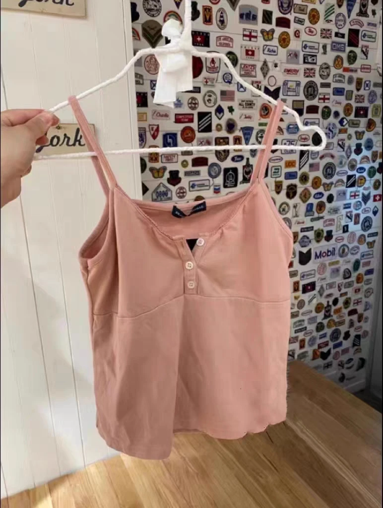 BM Sle Tee-Button Floral Trim V-Ne Vest Inner Wear Tank Top ort Length Slim Fit Cotton 00% Women's Summer Faion