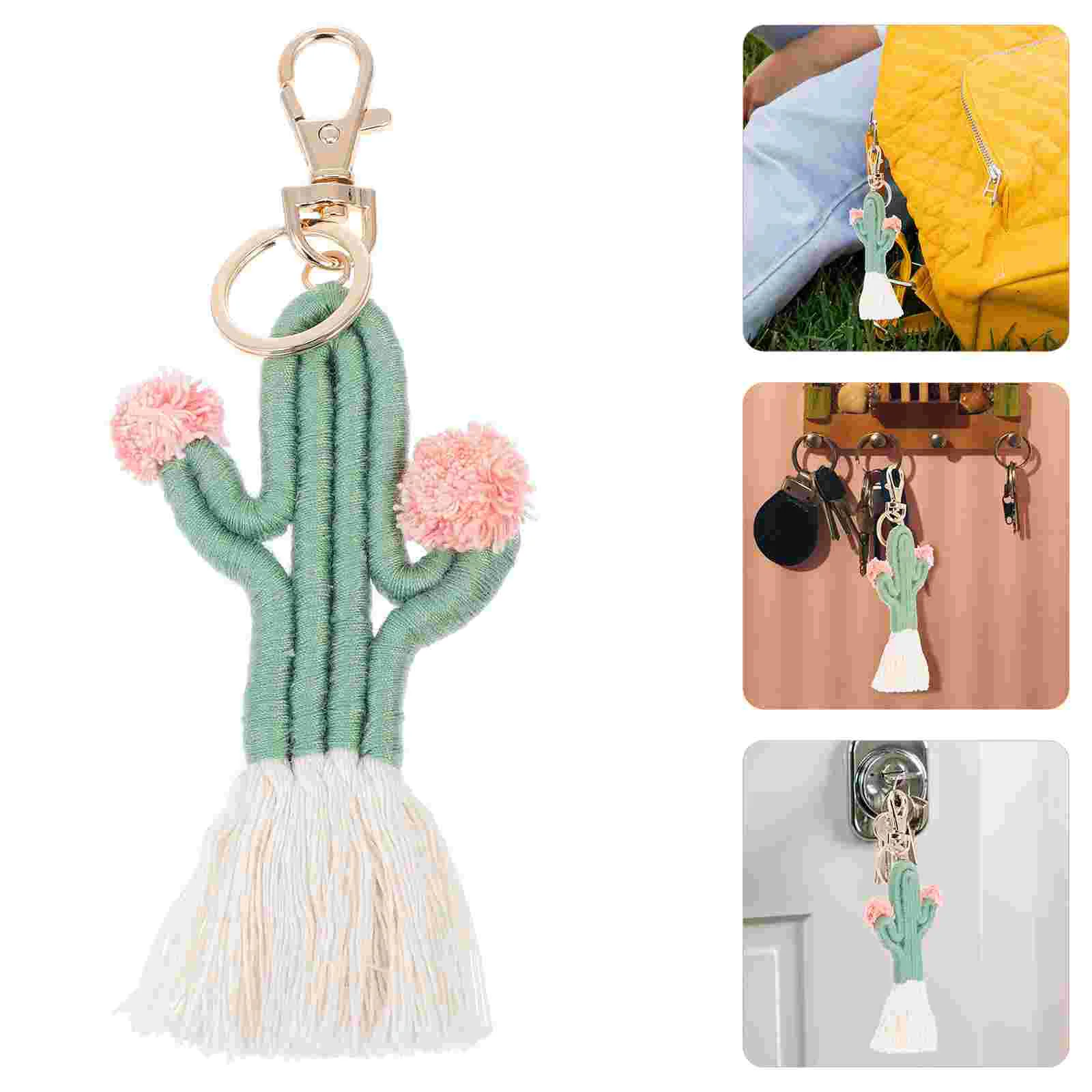 

Keychain Bag DIY Pendant Handwoven Cactus Design Keychain Bag Hanging Pendant