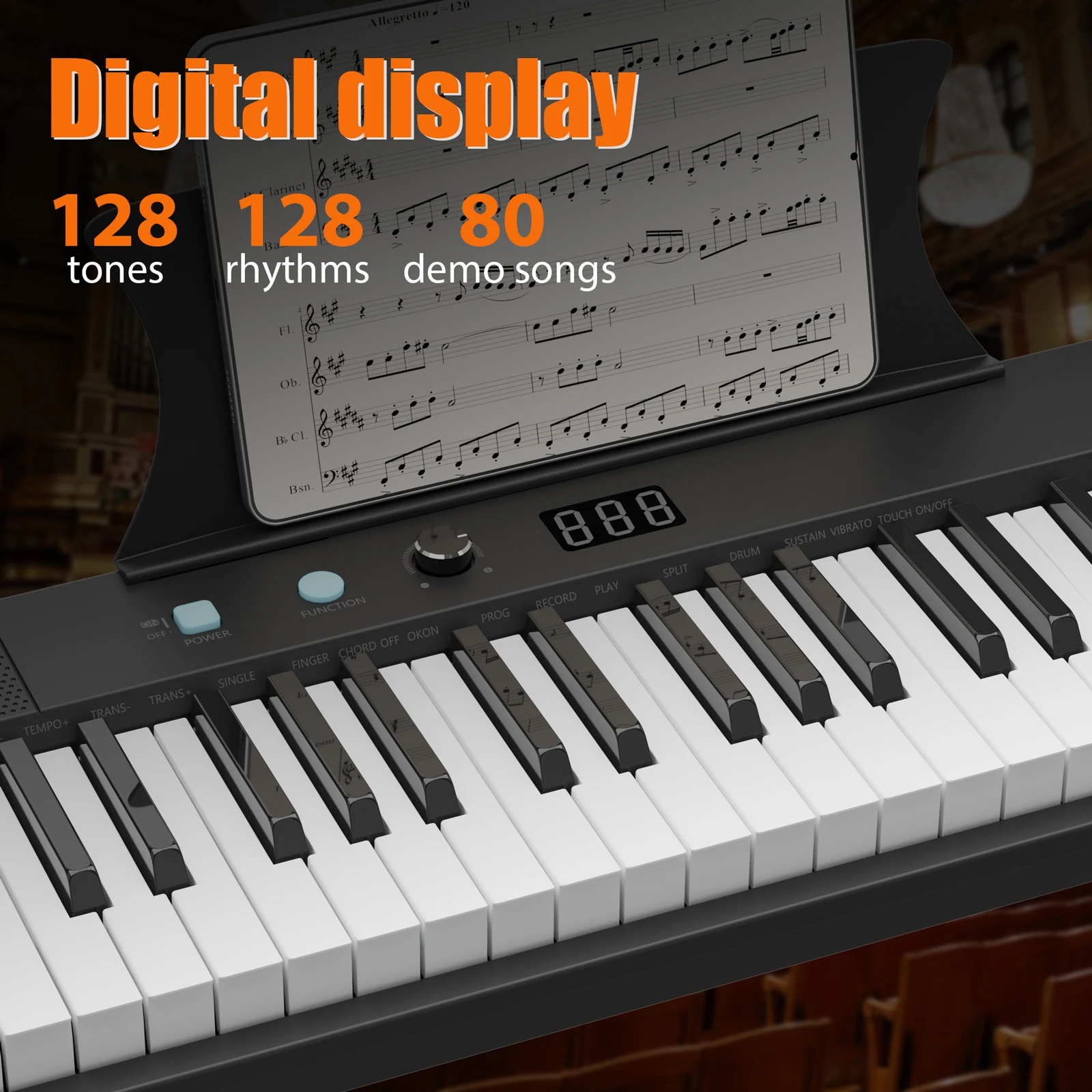 61 Key Keyboard Piano Protable Electric Semi-Weighted Piano Keyboard for Beginner/Professional, With Power Supply