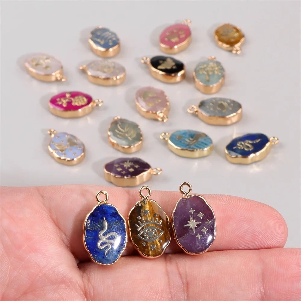 

5Pcs Reiki Natural Stone Pendants 13*17mm Rose Quartzs Chalcedony Edge Irregular Charms For Jewelry Making DIY Necklace Earrings