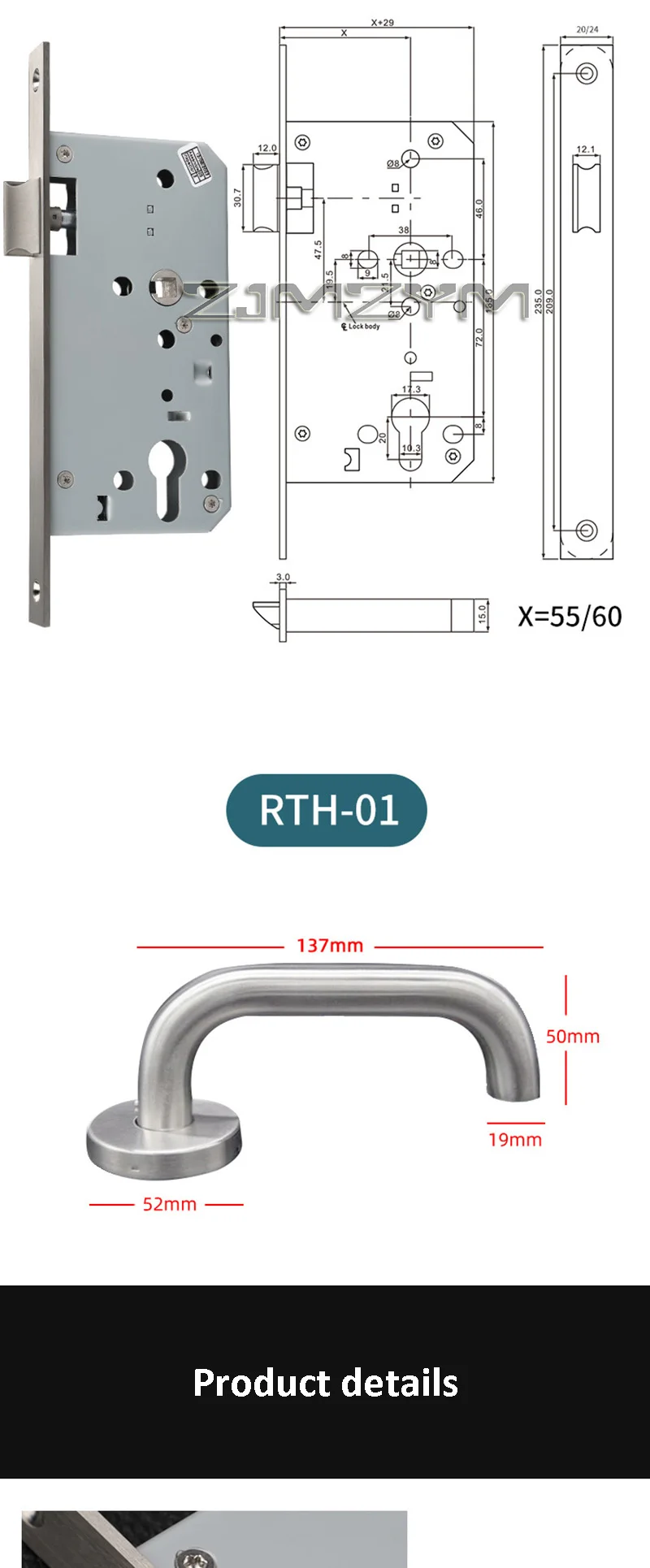 Description Picture 5 of itemStainless Steel Plate Mortise Lock Body Anti Fingerprint Door Latch Interior Door Handles For Interior Bedroom Wood