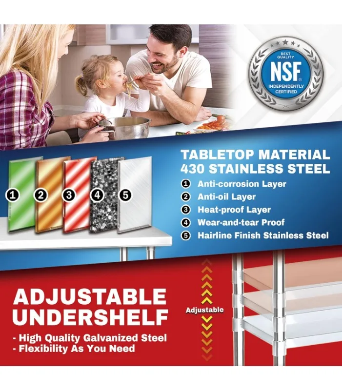 Inch Metal Table Cart - Commercial Workbench with Caster Wheel - NSF Certifi 3